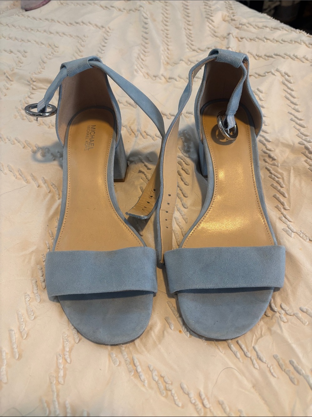 Michael Kors Light Blue Suede Ankle-Strap Block Heels